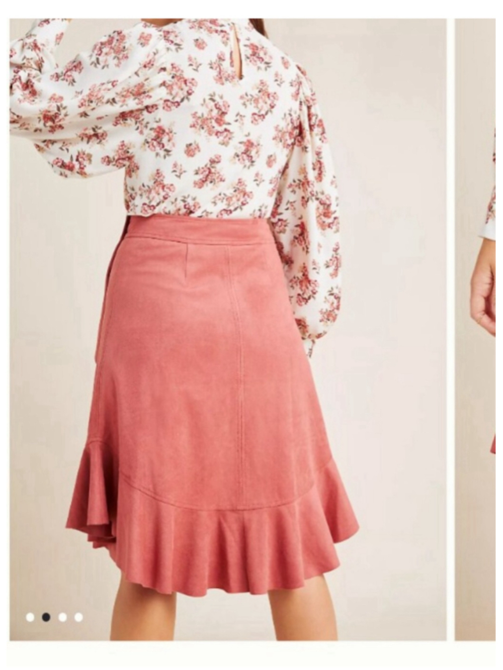 Women's Maeve Marston Ruffle Wrap Asymmetrical Faux Suede Skirt Size 14 Pink - Picture 2 of 6